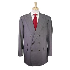Andrew Lock Custom Tailored Gray 2-Btn Double Breasted Super 130's Wool Suit 48L